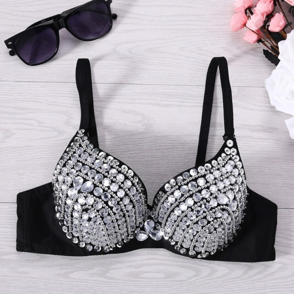 Goddess Crystal Rhinestone Studded Bra Lingerie - Picture 2 of 14